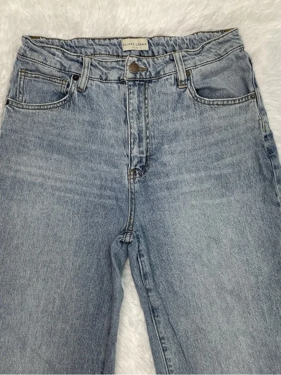Oliver Logan Aberdeen Wide Leg Crop Jeans Womens Size 30 Blue High Rise Raw Hem - Picture 6 of 14
